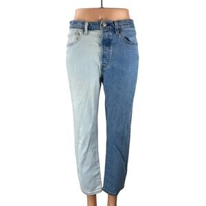 Levi's 501 Women's Blue Coloblock Patchwork Straight High Rise Denim Jeans Sz 28